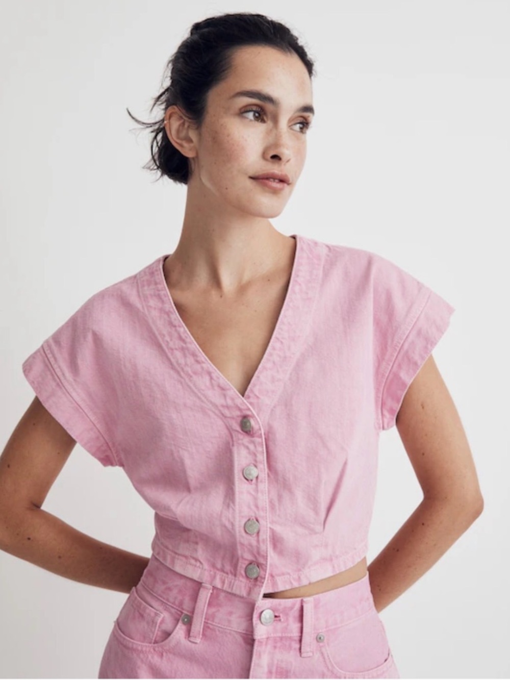Madewell V-Neck Button Front Crop Top - Women's